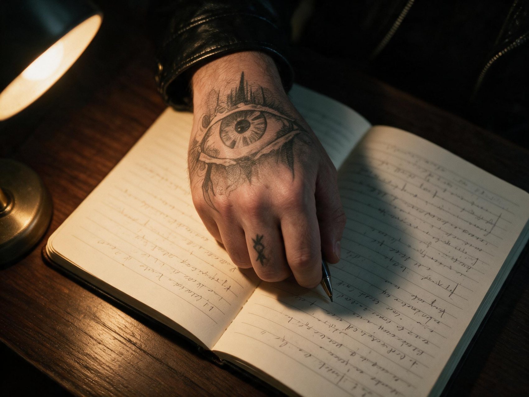 Caderno de letras sobre a mesa